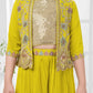 Yellow Embroidered Top & Palazzo Set with Shimmer Work Jacket – Festive Wear for Girls