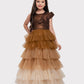 Gold Coloured Trendy Wire Style Unique Imported Net Frill Ethnic Gown For Girls - Betty Ethnic India - Gown - Betty Girls Wear Online