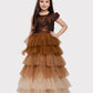 Gold Coloured Trendy Wire Style Unique Imported Net Frill Ethnic Gown For Girls - Betty Ethnic India - Gown - Betty Girls Wear Online