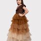 Gold Coloured Trendy Wire Style Unique Imported Net Frill Ethnic Gown For Girls - Betty Ethnic India - Gown - Betty Girls Wear Online