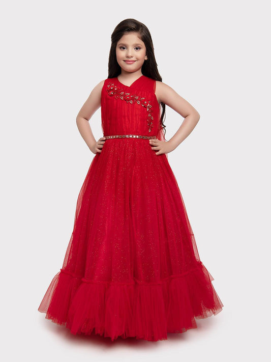 Red Coloured Imported Net Gown For Girls \ Ball Gown For Girls - Betty Ethnic India - Gown - Betty Girls Wear Online