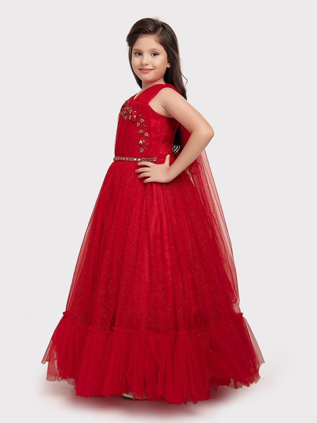 Red Coloured Imported Net Gown For Girls \ Ball Gown For Girls - Betty Ethnic India - Gown - Betty Girls Wear Online