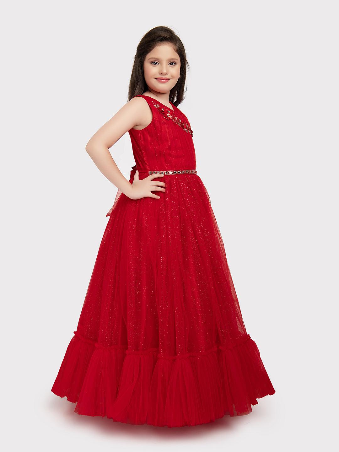 Red Coloured Imported Net Gown For Girls \ Ball Gown For Girls - Betty Ethnic India - Gown - Betty Girls Wear Online