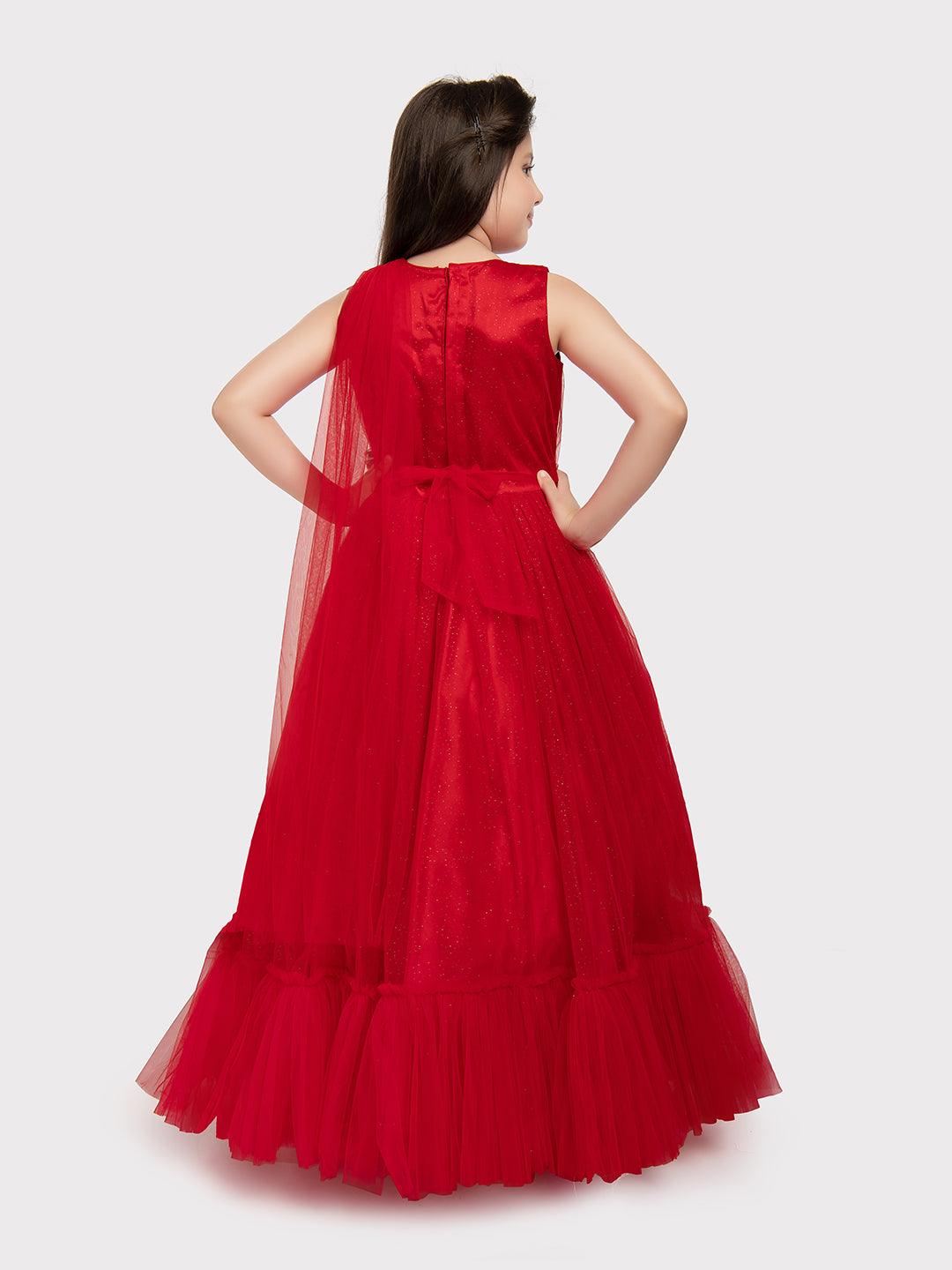 Red Coloured Imported Net Gown For Girls \ Ball Gown For Girls - Betty Ethnic India - Gown - Betty Girls Wear Online