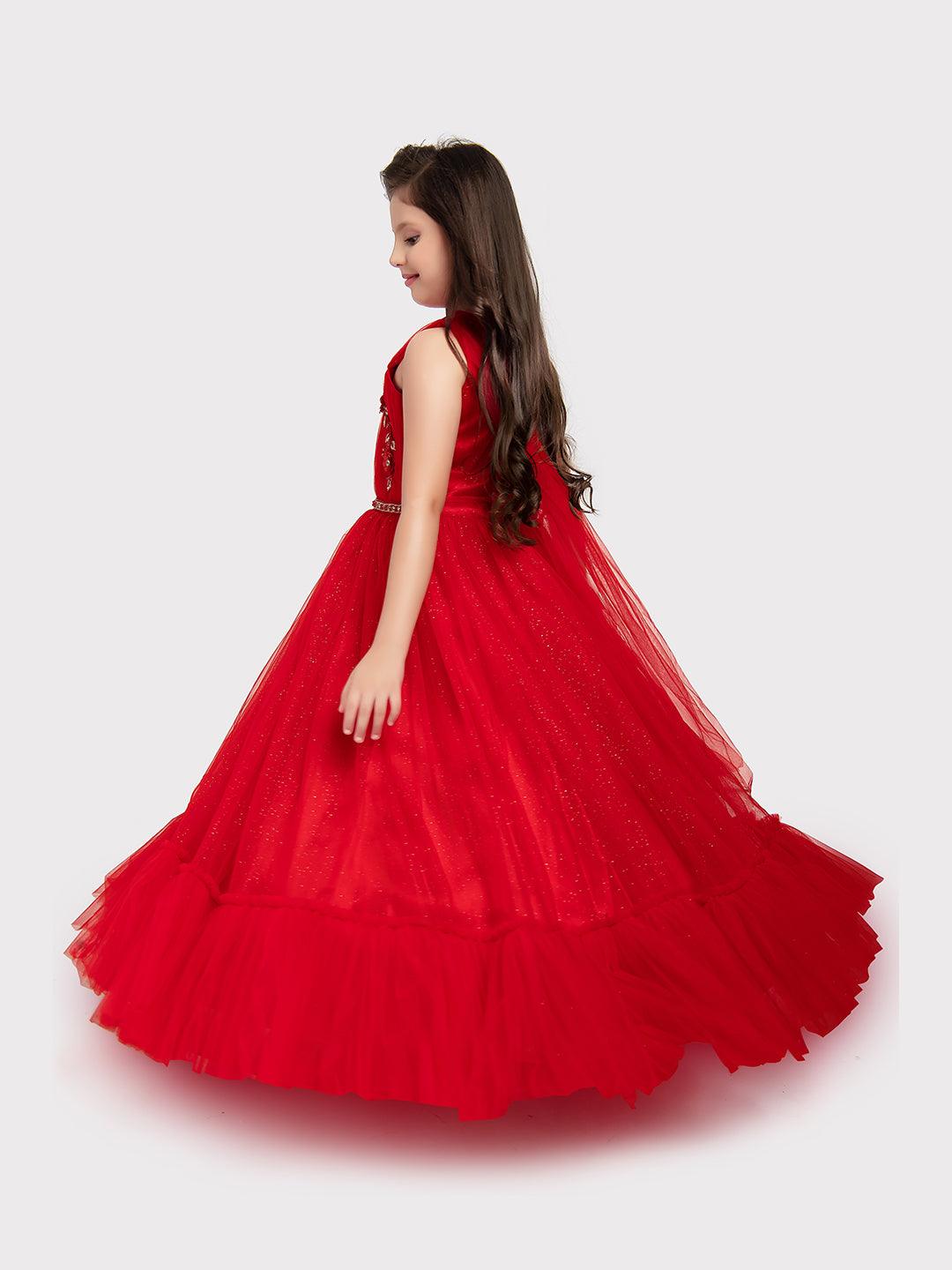 Red Coloured Imported Net Gown For Girls \ Ball Gown For Girls - Betty Ethnic India - Gown - Betty Girls Wear Online