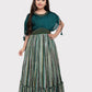 Rama Green Coloured Butterfly Style Sleeves Multicolour Striped Gown For Girls - Betty Ethnic India - Gown - Betty Girls Wear Online