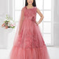 Tomato Embellished Imported Net Dress for Girls – Floral Party Wear