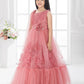 Tomato Embellished Imported Net Dress for Girls – Floral Party Wear
