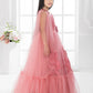 Tomato Embellished Imported Net Dress for Girls – Floral Party Wear