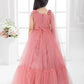 Tomato Embellished Imported Net Dress for Girls – Floral Party Wear