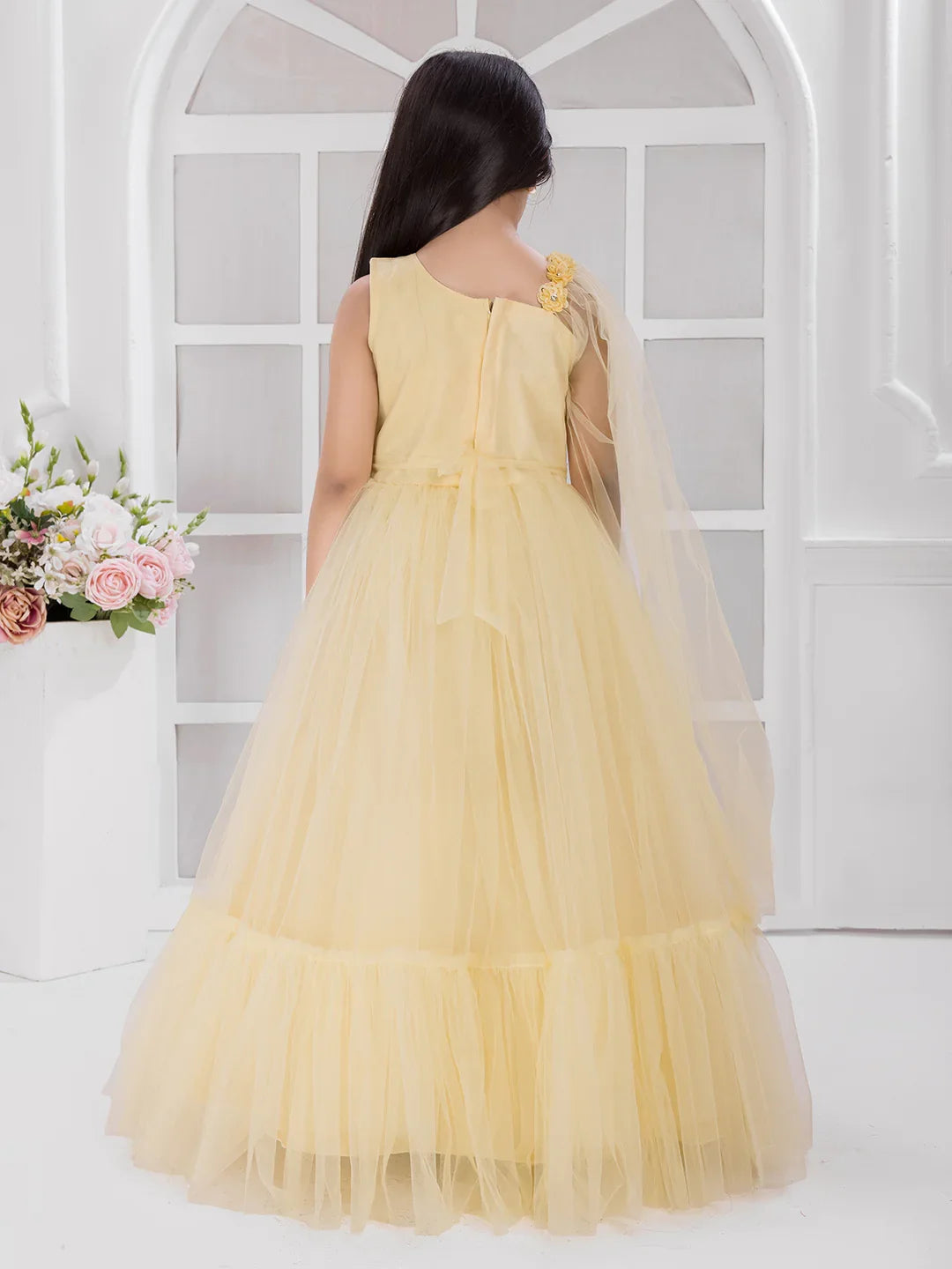 Lemon Imported Net Dress for Girls – Party Wear