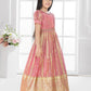 Carrot Ethnic Silk Flared Gown with Puff Sleeves – Festive Wear for Girls