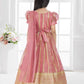 Carrot Ethnic Silk Flared Gown with Puff Sleeves – Festive Wear for Girls