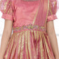 Carrot Ethnic Silk Flared Gown with Puff Sleeves – Festive Wear for Girls