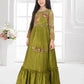 Green Printed Fit & Flare Gown with Long Sleeves – Girls Premium Ethnic Dress