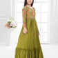 Green Printed Fit & Flare Gown with Long Sleeves – Girls Premium Ethnic Dress