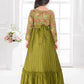 Green Printed Fit & Flare Gown with Long Sleeves – Girls Premium Ethnic Dress