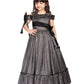Betty Grey Cold-Shoulder Embellished Gown – Girls' Party Dress with Pearls & Bows