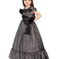 Betty Grey Cold-Shoulder Embellished Gown – Girls' Party Dress with Pearls & Bows