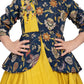 Yellow & Navy Embroidered Gown with Draped Dupatta – Girls' Indo-Western Ethnic Dress