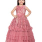 Betty Pink Embroidered Layered Gown with Floral Detailing – Girls' Party Dress