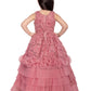Betty Pink Embroidered Layered Gown with Floral Detailing – Girls' Party Dress