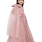 Peach Floral Appliqué Gown with Shoulder Bow – Girls' Designer Party Dress