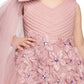 Peach Floral Appliqué Gown with Shoulder Bow – Girls' Designer Party Dress