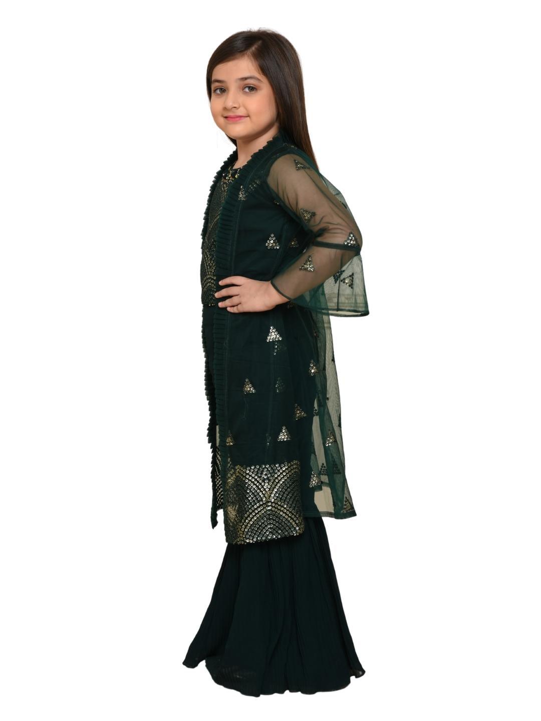 Bottle Green Coloured Gharara / Sharara Set For Girls - Betty Ethnic India - Gharara / Sharara Set - Betty Girls Wear Online