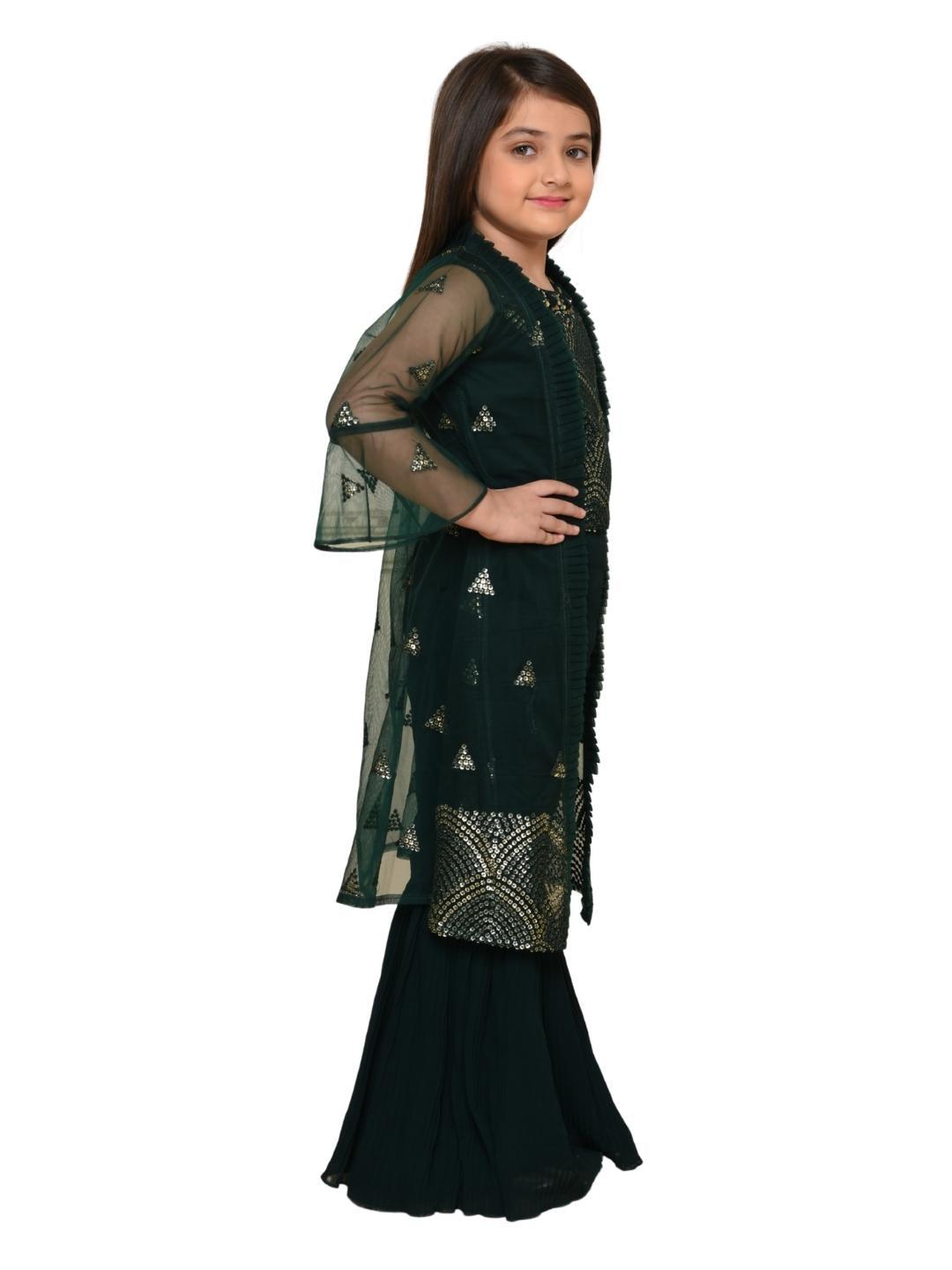 Bottle Green Coloured Gharara / Sharara Set For Girls - Betty Ethnic India - Gharara / Sharara Set - Betty Girls Wear Online