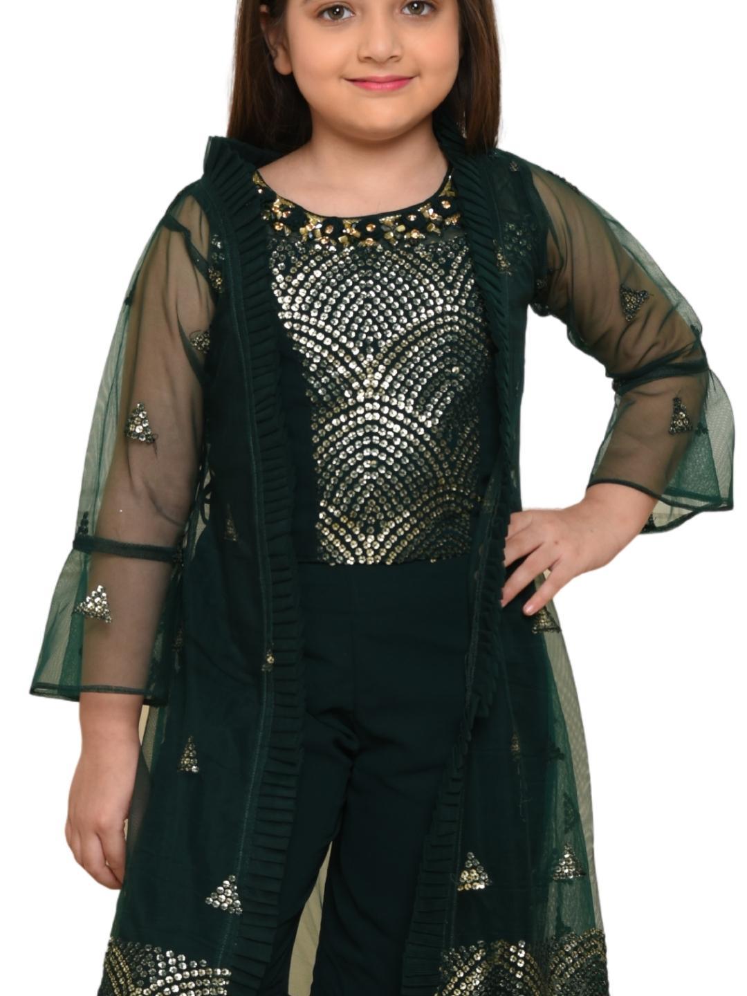 Bottle Green Coloured Gharara / Sharara Set For Girls - Betty Ethnic India - Gharara / Sharara Set - Betty Girls Wear Online