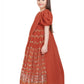 Rust Embellished Georgette With Saree Style Dupatta Attached Gown For Girls - Betty Ethnic India - Gown - Betty Girls Wear Online