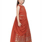 Rust Embellished Georgette With Saree Style Dupatta Attached Gown For Girls - Betty Ethnic India - Gown - Betty Girls Wear Online