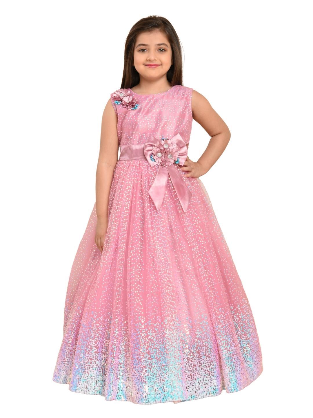 Pink Embellished Imported Net Gown For Girls - Betty Ethnic India - Gown - Betty Girls Wear Online