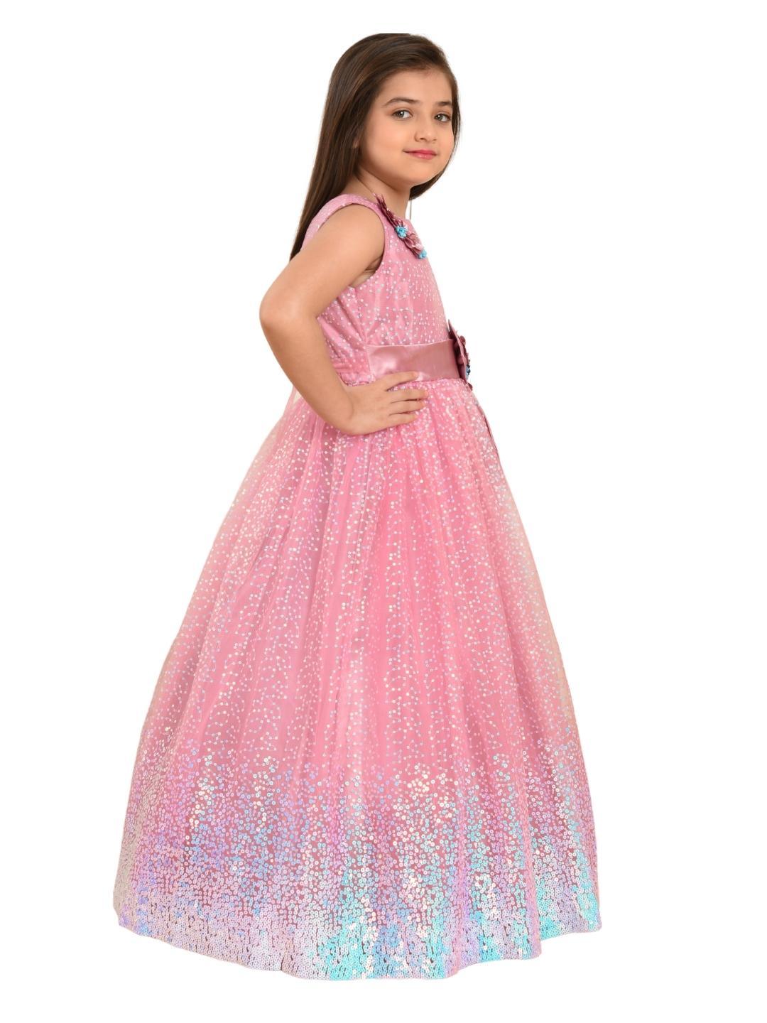 Pink Embellished Imported Net Gown For Girls - Betty Ethnic India - Gown - Betty Girls Wear Online