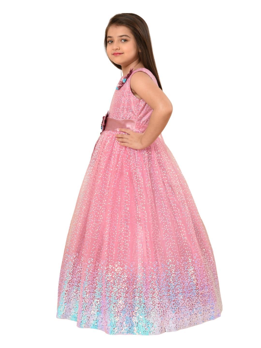 Pink Embellished Imported Net Gown For Girls - Betty Ethnic India - Gown - Betty Girls Wear Online
