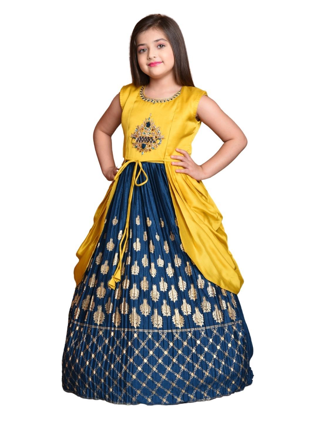 Peacock Blue Ethnic Motifs Georgette With Jacket Ethnic Gown For Girls - Betty Ethnic India - Gown - Betty Girls Wear Online