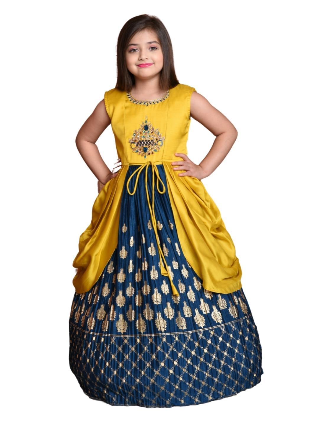 Peacock Blue Ethnic Motifs Georgette With Jacket Ethnic Gown For Girls - Betty Ethnic India - Gown - Betty Girls Wear Online