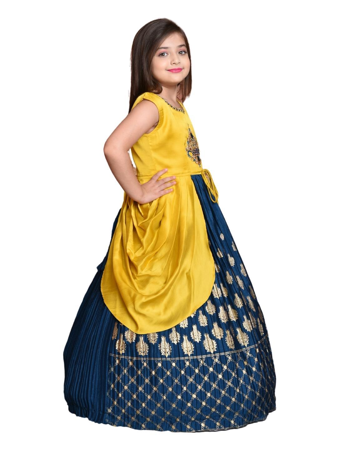 Peacock Blue Ethnic Motifs Georgette With Jacket Ethnic Gown For Girls - Betty Ethnic India - Gown - Betty Girls Wear Online