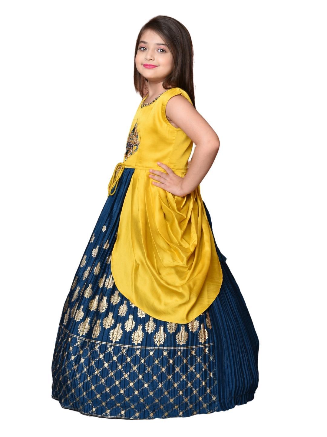 Peacock Blue Ethnic Motifs Georgette With Jacket Ethnic Gown For Girls - Betty Ethnic India - Gown - Betty Girls Wear Online