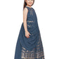 Rust Embellished Georgette With Saree Style Dupatta Attached Gown For Girls - Betty Ethnic India - Gown - Betty Girls Wear Online