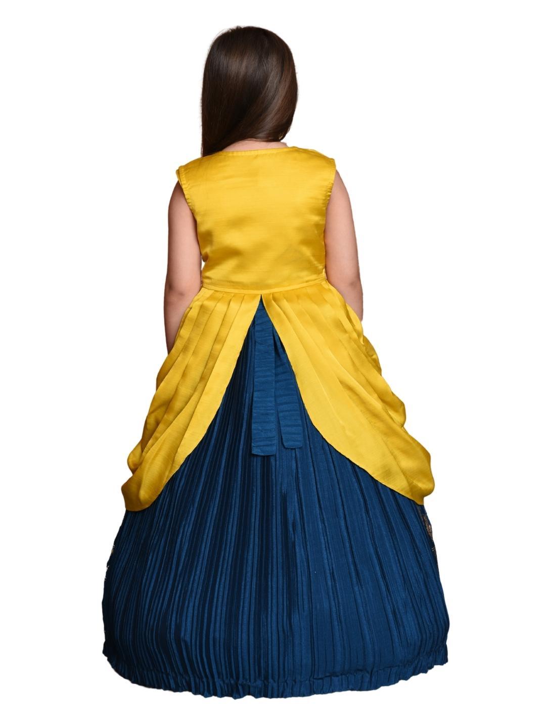 Peacock Blue Ethnic Motifs Georgette With Jacket Ethnic Gown For Girls - Betty Ethnic India - Gown - Betty Girls Wear Online