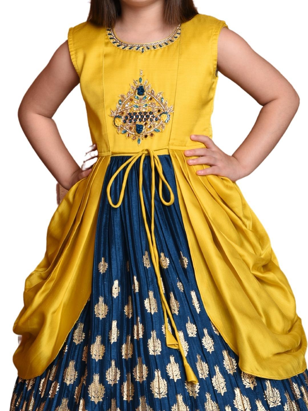 Peacock Blue Ethnic Motifs Georgette With Jacket Ethnic Gown For Girls - Betty Ethnic India - Gown - Betty Girls Wear Online