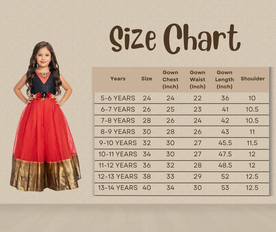 Red Embellished Pattu Pavadai Net Gown For Girls - Betty Ethnic India - Gown - Betty Girls Wear Online
