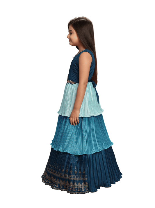 Blue Colour 3 Layered Design Chinon Fabric Ethnic Gown For Girls - Betty Ethnic India - Gown - Betty Girls Wear Online