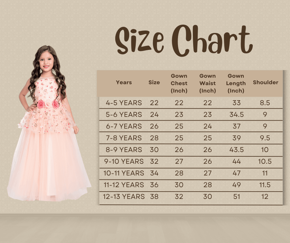 Peach Coloured Floral Fabric Imported Net Gown For Girls - Betty Ethnic India - Gown - Betty Girls Wear Online