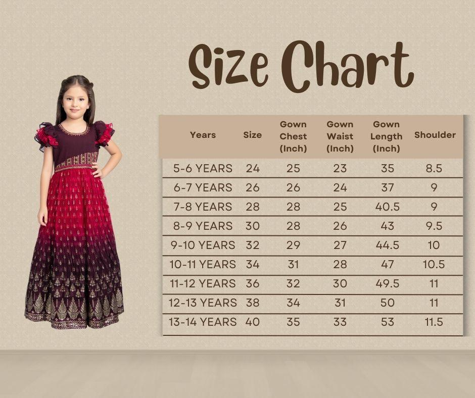 Burgundy Coloured Hand Embroidery Flutter Sleeves Style Gown For Girls - Betty Ethnic India - Gown - Betty Girls Wear Online