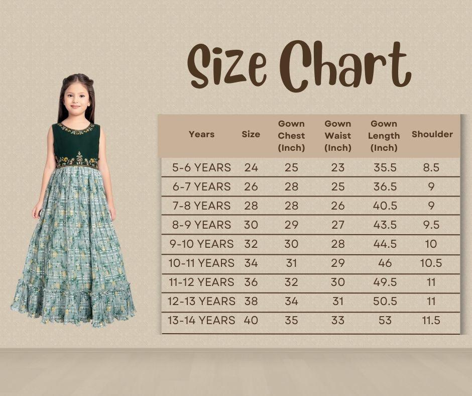 Green Floral Satin Gown For Girls - Betty Ethnic India - Gown - Betty Girls Wear Online
