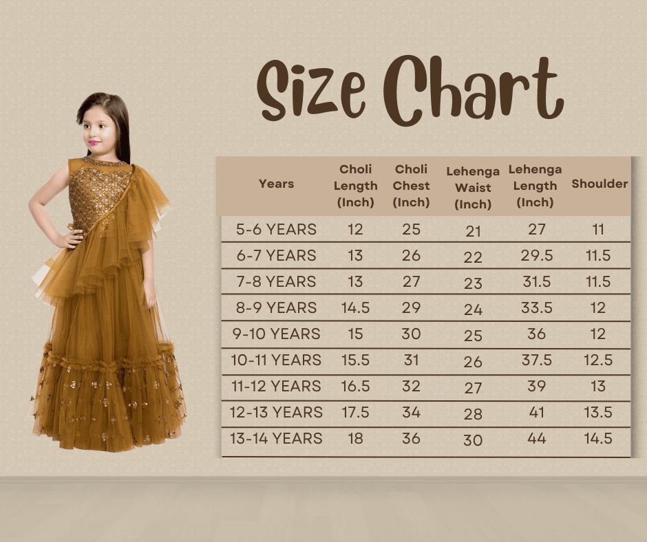 Girls Golden Embellished Sequinned Ready to Wear Lehenga & Blouse With Dupatta - Betty Ethnic India - Saris & Lehengas - Betty Girls Wear Online