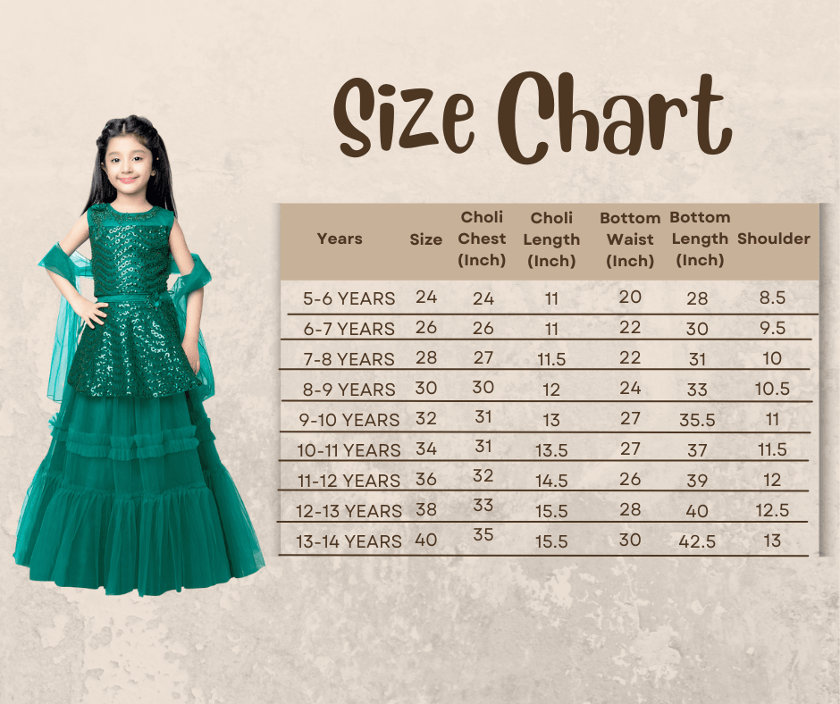 Rama Green Coloured Embellished Sequinned Ready to Wear Lehenga & Blouse With Dupatta For Girls - Betty Ethnic India - Saris & Lehengas - Betty Girls Wear Online